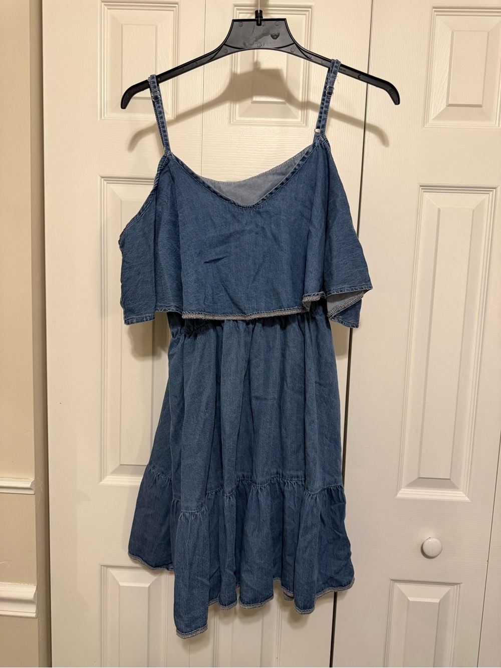 SHEIN Blue Denim Tiered Spaghetti-Strap Dress